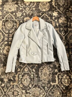 Blank NYC Pale Blue Faux Leather Moto Jacket